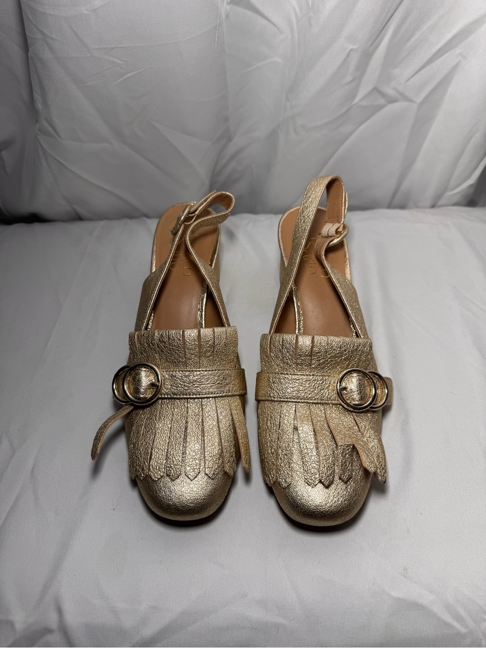 Franco Sarto Metallic Gold Fringe Slingback Flats